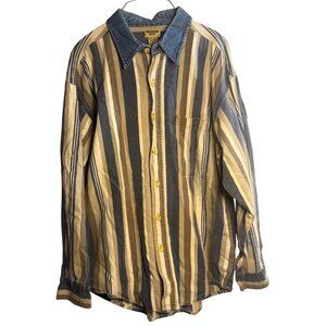 VTG Northwest Blue Men M Western Button Shirt Vertical Stripe Denim Collar 21x29